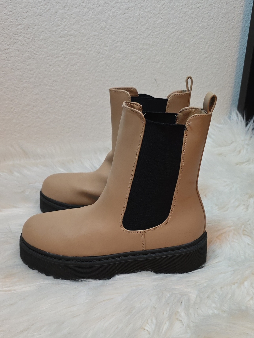 MIA Women's Chelsea Booties in Tan with Black Elastic Panels